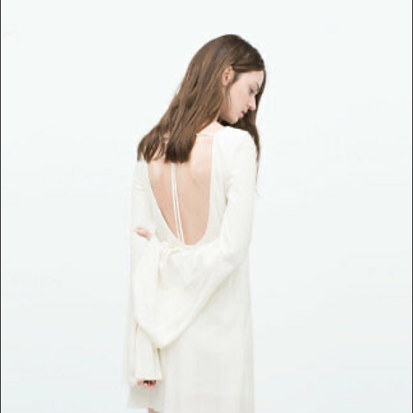 ZARA Dress Low Cut Back Long Flared Bell - Picture 2 of 9